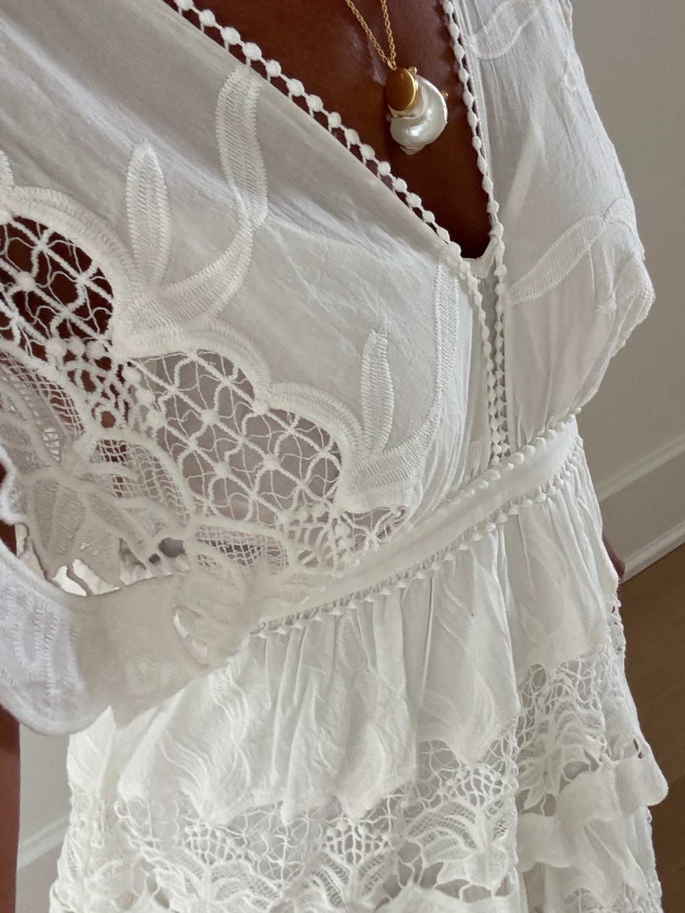 FARM Rio Cream Tiered Lace Midi Dress - Picture 3 of 7